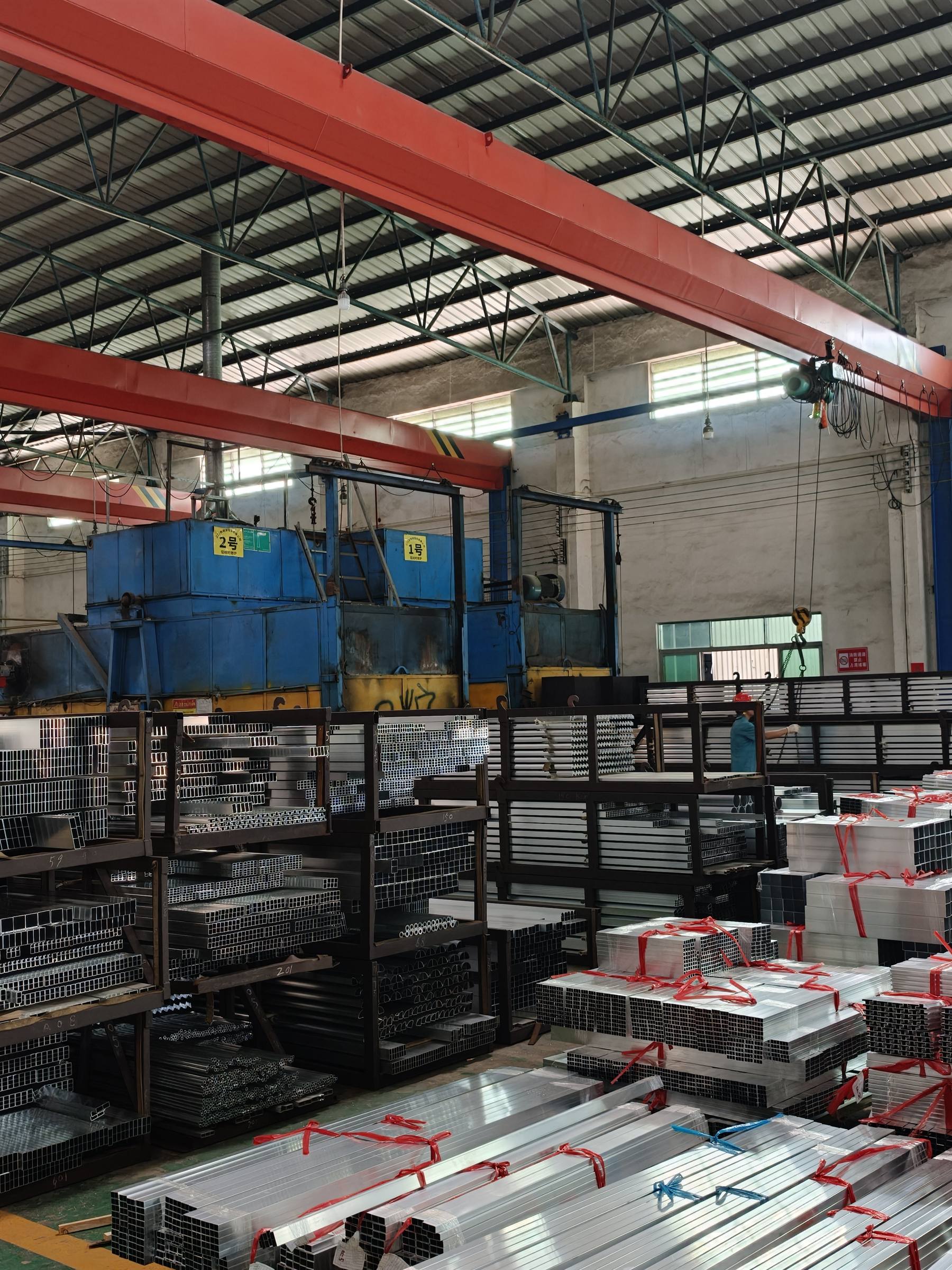 Profile storage racks in front of the ageing furnaces